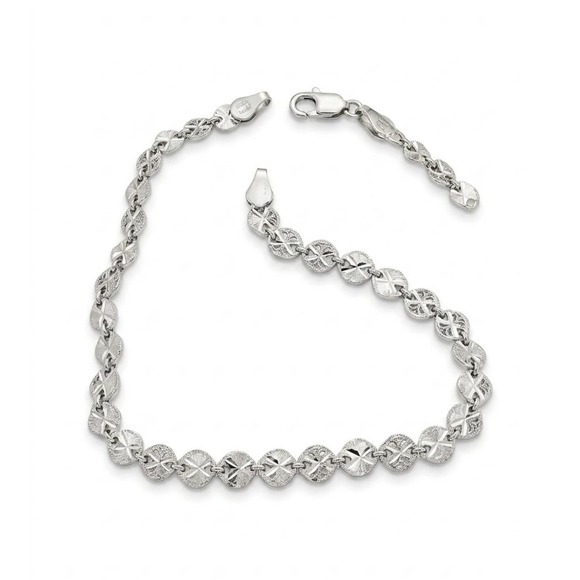 Jewelry - Sterling Silver 925 Diamond-cut‎ Disc and Beaded Link Bracelet